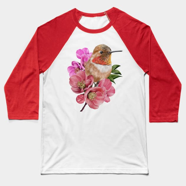 Humming bird with Sakura flowers Baseball T-Shirt by Lewzy Design